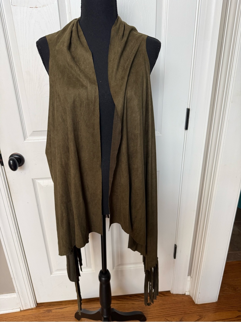 Umgee Olive Fringe Open-Front Sleeveless Vest